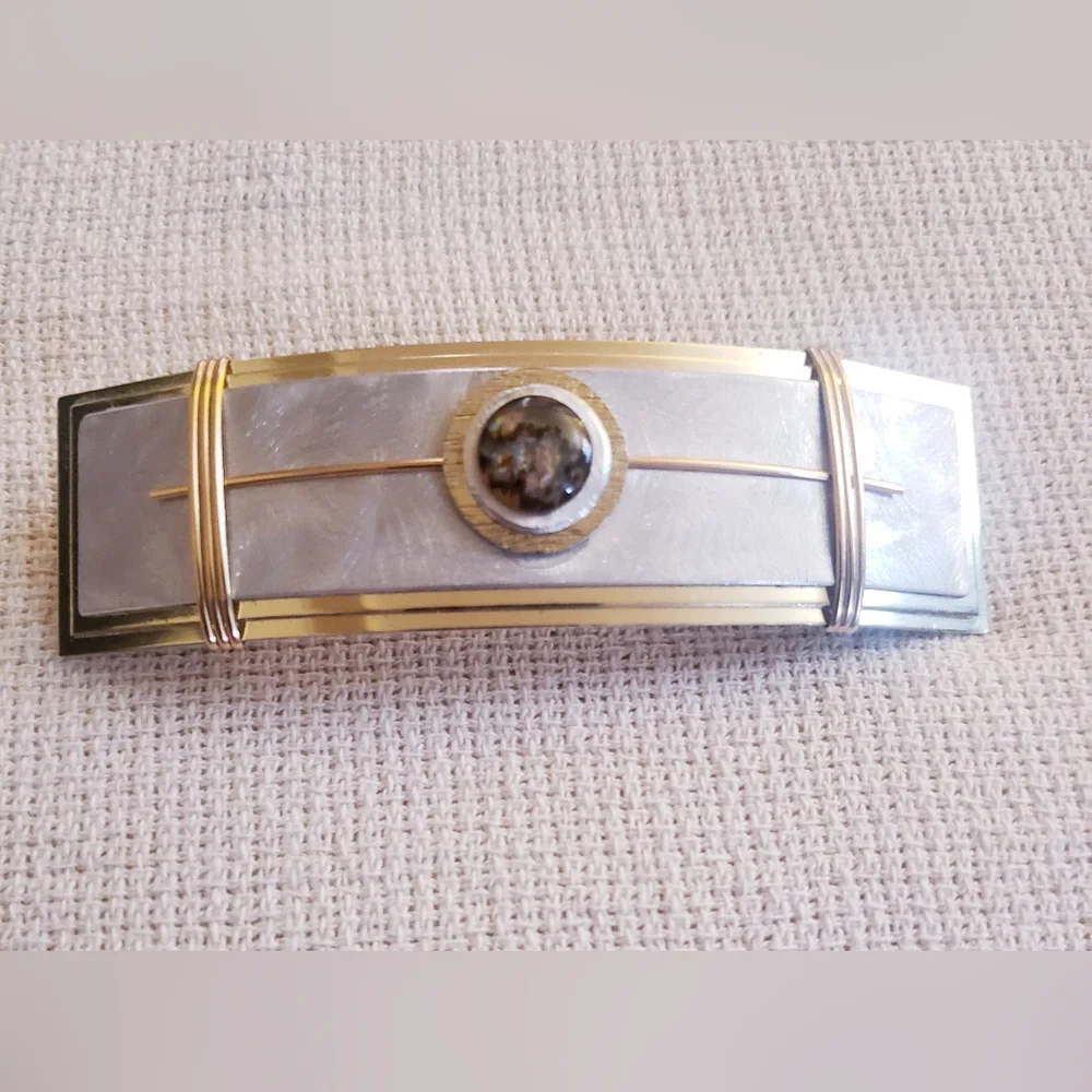 Dichroic glass detail and brushed metal french barrette Large